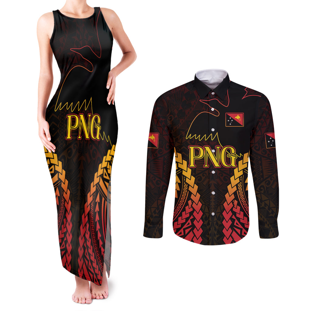 Custom Papua New Guinea Cricket Couples Matching Tank Maxi Dress and Long Sleeve Button Shirt Go Barramundis