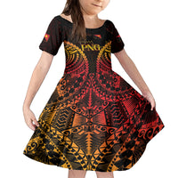 Custom Papua New Guinea Cricket Family Matching Puletasi and Hawaiian Shirt Go Barramundis LT9 Daughter's Dress Black - Polynesian Pride