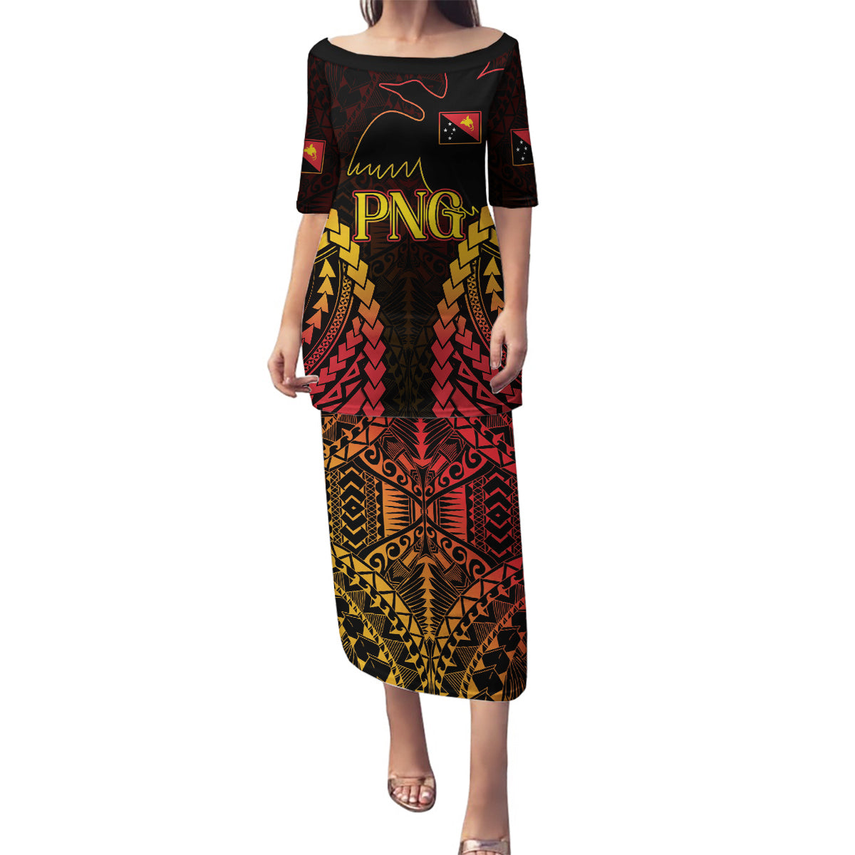 Custom Papua New Guinea Cricket Family Matching Puletasi and Hawaiian Shirt Go Barramundis LT9 Mom's Dress Black - Polynesian Pride
