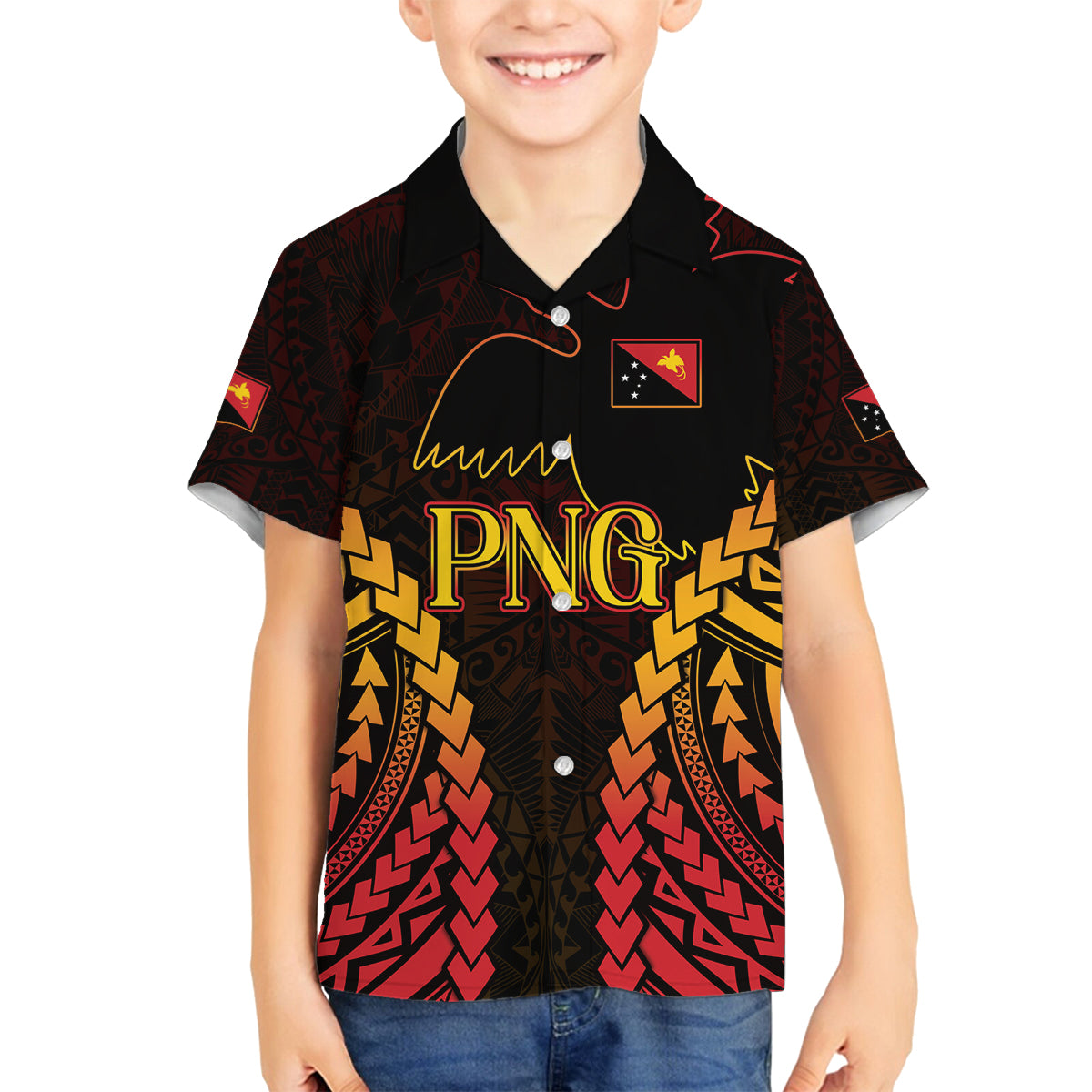 Custom Papua New Guinea Cricket Family Matching Puletasi and Hawaiian Shirt Go Barramundis LT9 Son's Shirt Black - Polynesian Pride