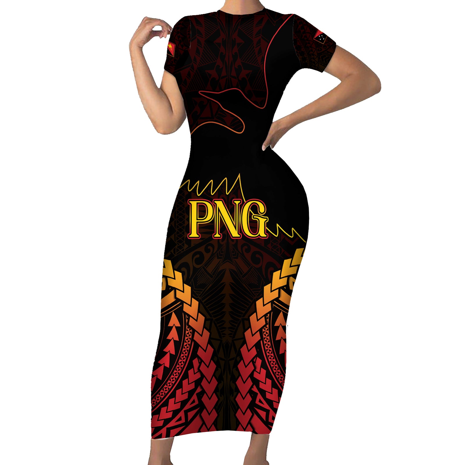 Custom Papua New Guinea Cricket Short Sleeve Bodycon Dress Go Barramundis