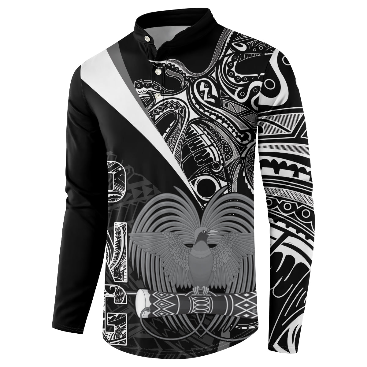 Custom Papua New Guinea Cricket Button Sweatshirt Tribal Bird of Paradise Tattoo