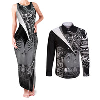 Custom Papua New Guinea Cricket Couples Matching Tank Maxi Dress and Long Sleeve Button Shirt Tribal Bird of Paradise Tattoo LT9 Black - Polynesian Pride