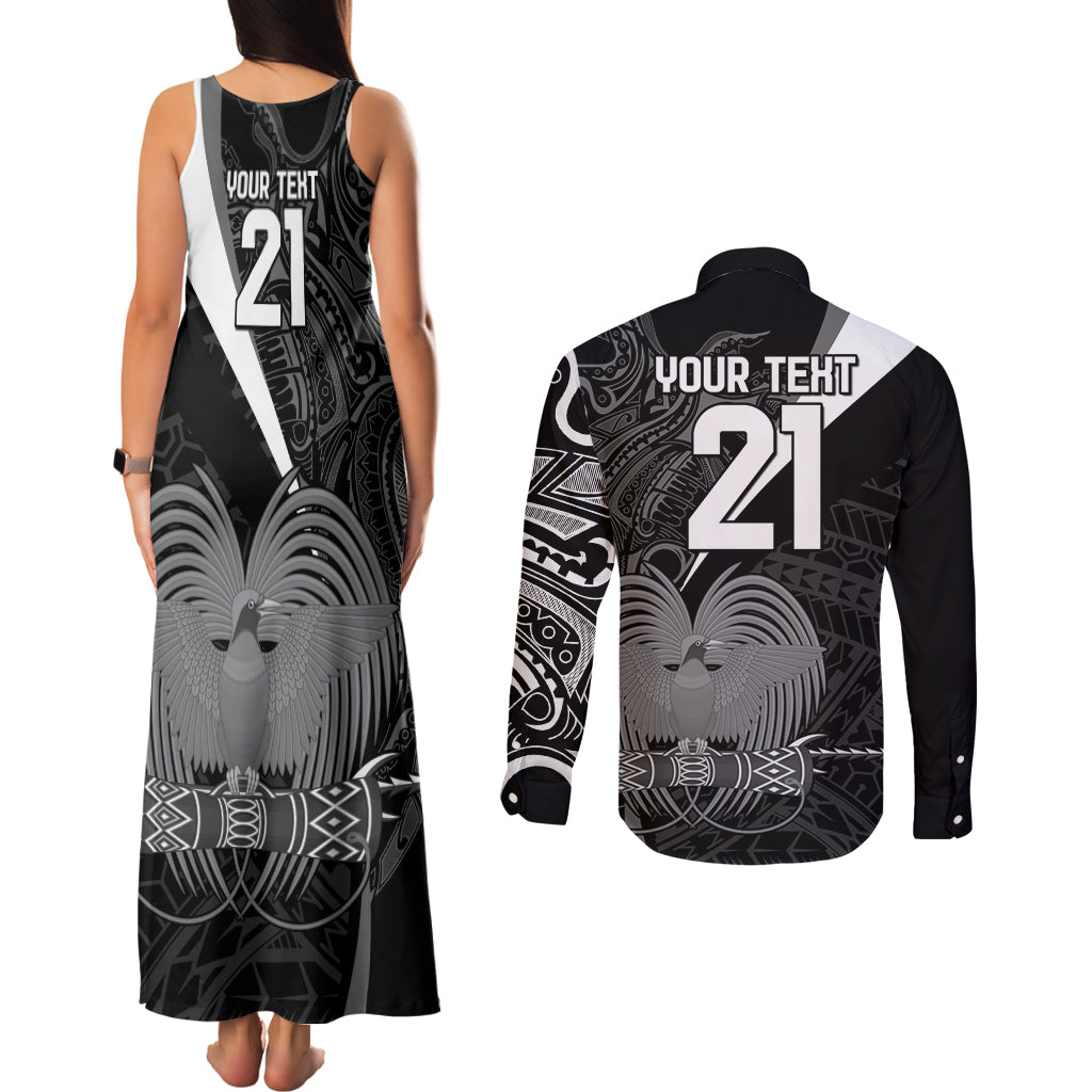 Custom Papua New Guinea Cricket Couples Matching Tank Maxi Dress and Long Sleeve Button Shirt Tribal Bird of Paradise Tattoo LT9 - Polynesian Pride