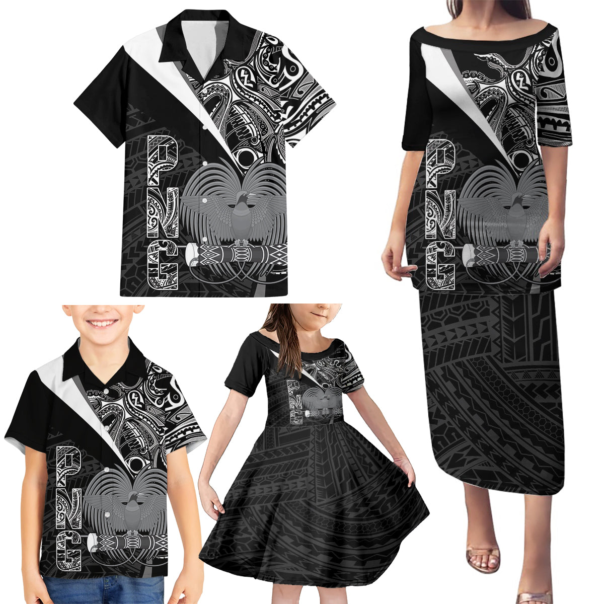 Custom Papua New Guinea Cricket Family Matching Puletasi and Hawaiian Shirt Tribal Bird of Paradise Tattoo LT9 - Polynesian Pride