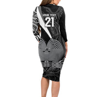 Custom Papua New Guinea Cricket Long Sleeve Bodycon Dress Tribal Bird of Paradise Tattoo