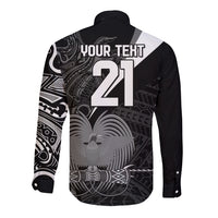 Custom Papua New Guinea Cricket Long Sleeve Button Shirt Tribal Bird of Paradise Tattoo