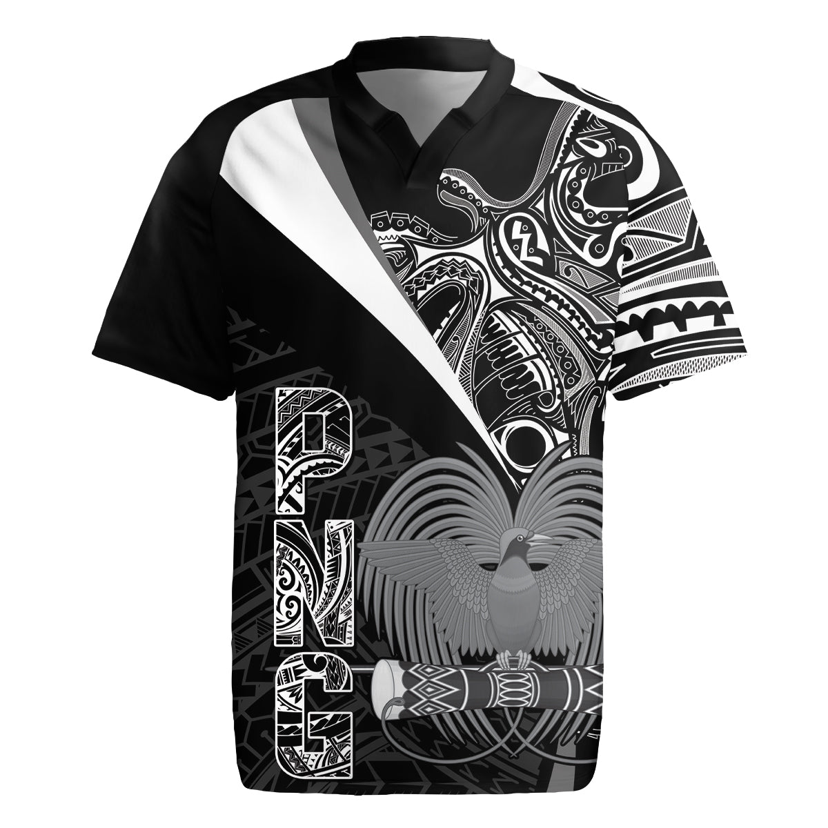 Custom Papua New Guinea Cricket Rugby Jersey Tribal Bird of Paradise Tattoo