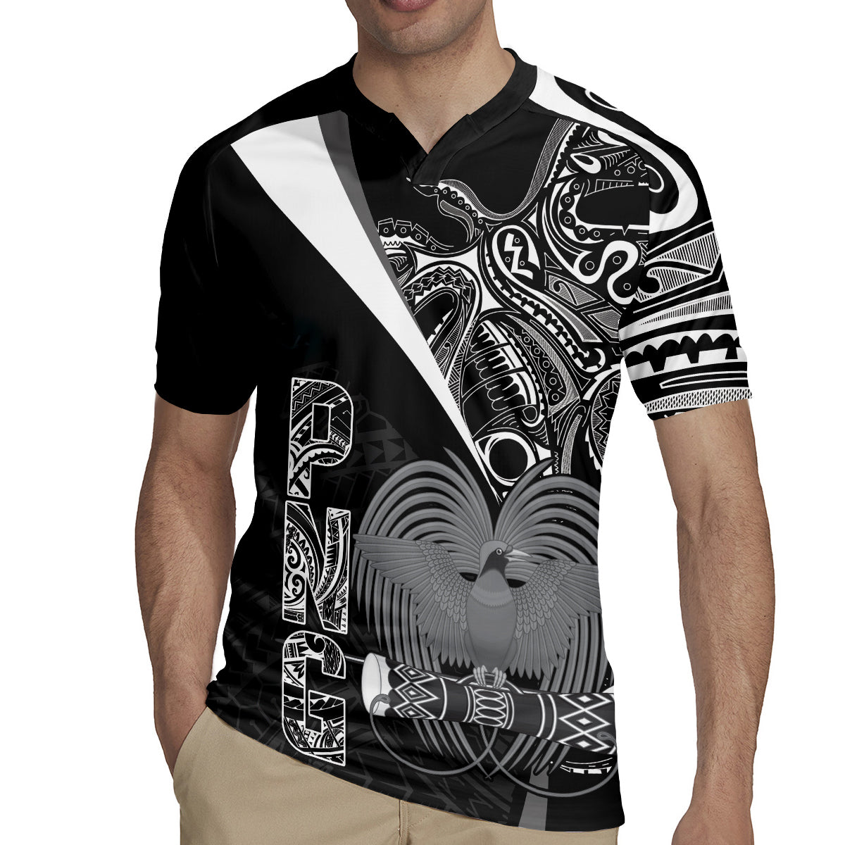 Custom Papua New Guinea Cricket Rugby Jersey Tribal Bird of Paradise Tattoo