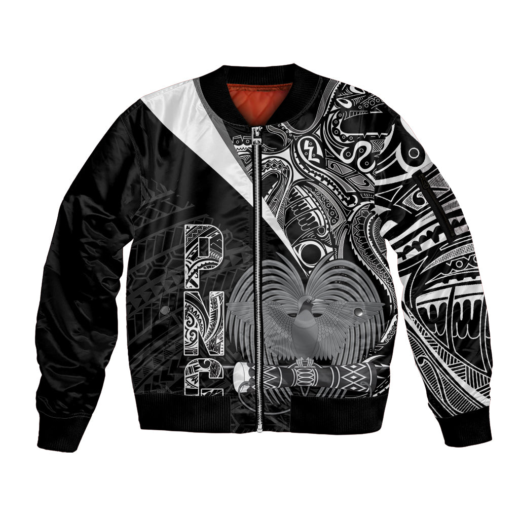 Custom Papua New Guinea Cricket Sleeve Zip Bomber Jacket Tribal Bird of Paradise Tattoo
