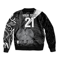 Custom Papua New Guinea Cricket Sleeve Zip Bomber Jacket Tribal Bird of Paradise Tattoo