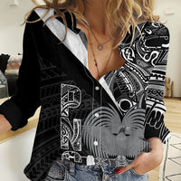 Custom Papua New Guinea Cricket Women Casual Shirt Tribal Bird of Paradise Tattoo LT9 Female Black - Polynesian Pride