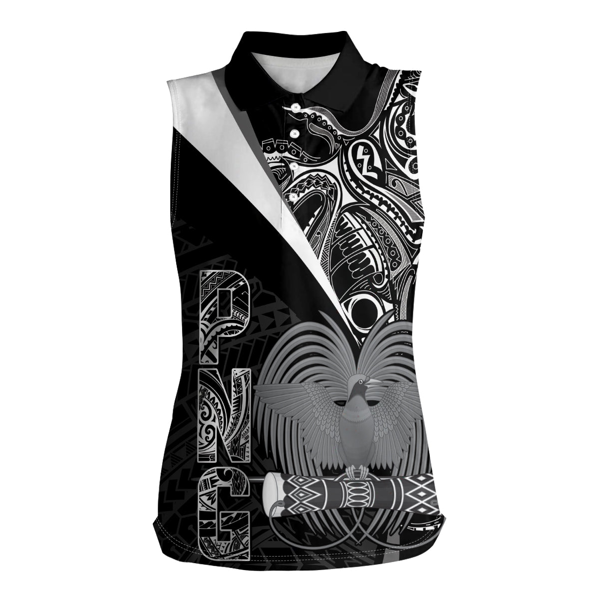 Custom Papua New Guinea Cricket Women Sleeveless Polo Shirt Tribal Bird of Paradise Tattoo