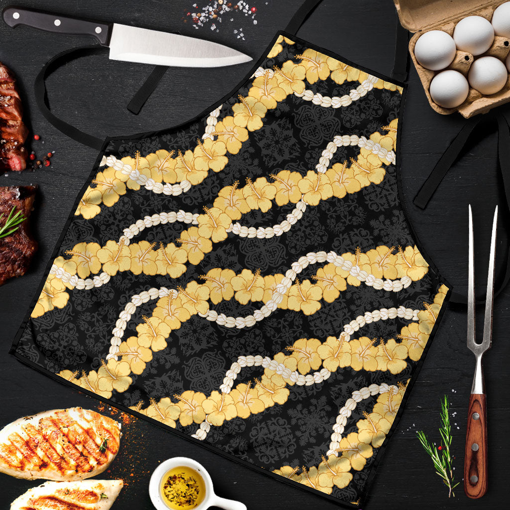 Aloha Melemele Hibiscus Pikake Lei Apron Hawaiian Quilt Pattern LT9 Black - Polynesian Pride