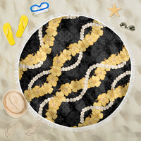 Aloha Melemele Hibiscus Pikake Lei Beach Blanket Hawaiian Quilt Pattern LT9 One Size 150cm Black - Polynesian Pride