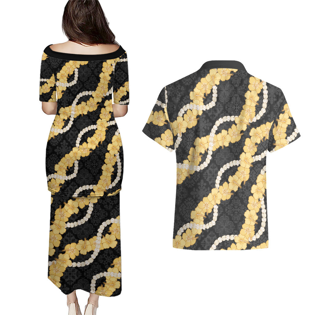 Aloha Melemele Hibiscus Pikake Lei Couples Matching Puletasi and Hawaiian Shirt Hawaiian Quilt Pattern