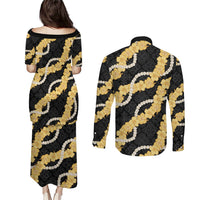 Aloha Melemele Hibiscus Pikake Lei Couples Matching Puletasi and Long Sleeve Button Shirt Hawaiian Quilt Pattern