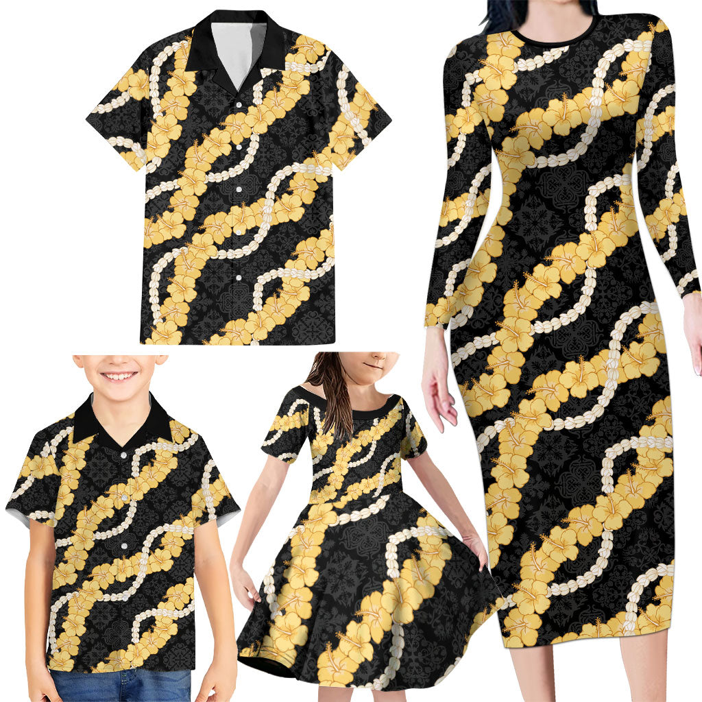 Aloha Melemele Hibiscus Pikake Lei Family Matching Long Sleeve Bodycon Dress and Hawaiian Shirt Hawaiian Quilt Pattern