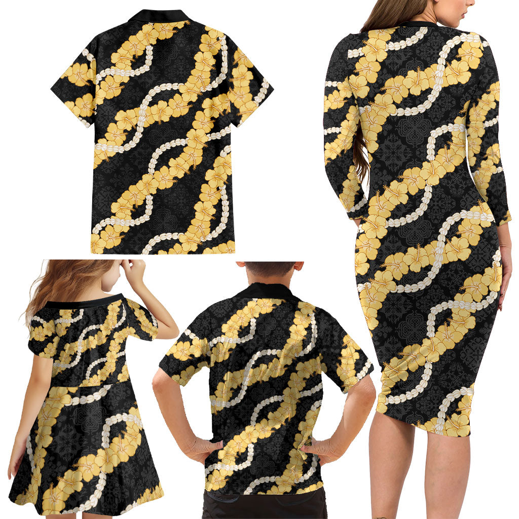 Aloha Melemele Hibiscus Pikake Lei Family Matching Long Sleeve Bodycon Dress and Hawaiian Shirt Hawaiian Quilt Pattern LT9 - Polynesian Pride
