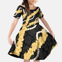 Aloha Melemele Hibiscus Pikake Lei Family Matching Mermaid Dress and Hawaiian Shirt Hawaiian Quilt Pattern LT9 Daughter's Dress Black - Polynesian Pride
