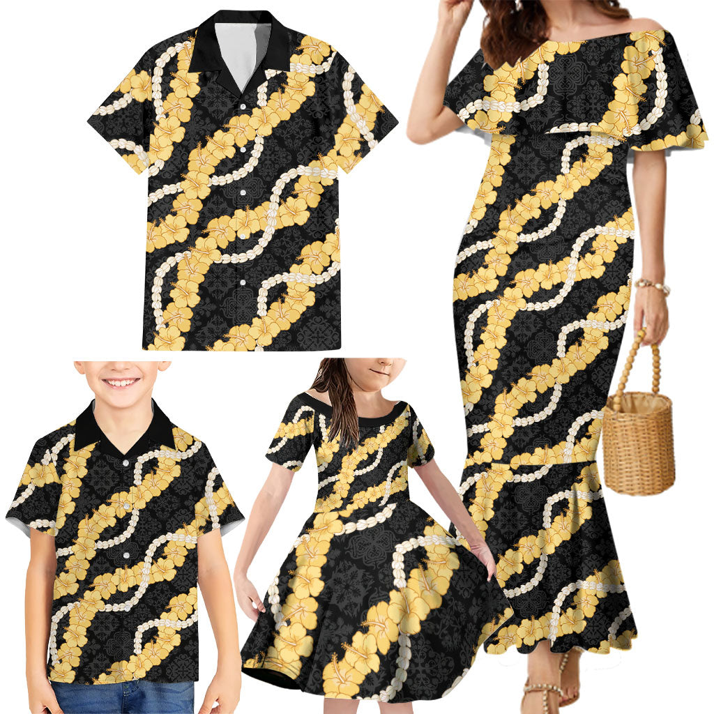Aloha Melemele Hibiscus Pikake Lei Family Matching Mermaid Dress and Hawaiian Shirt Hawaiian Quilt Pattern