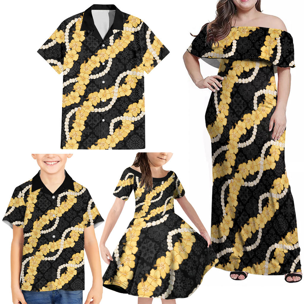 Aloha Melemele Hibiscus Pikake Lei Family Matching Off Shoulder Maxi Dress and Hawaiian Shirt Hawaiian Quilt Pattern
