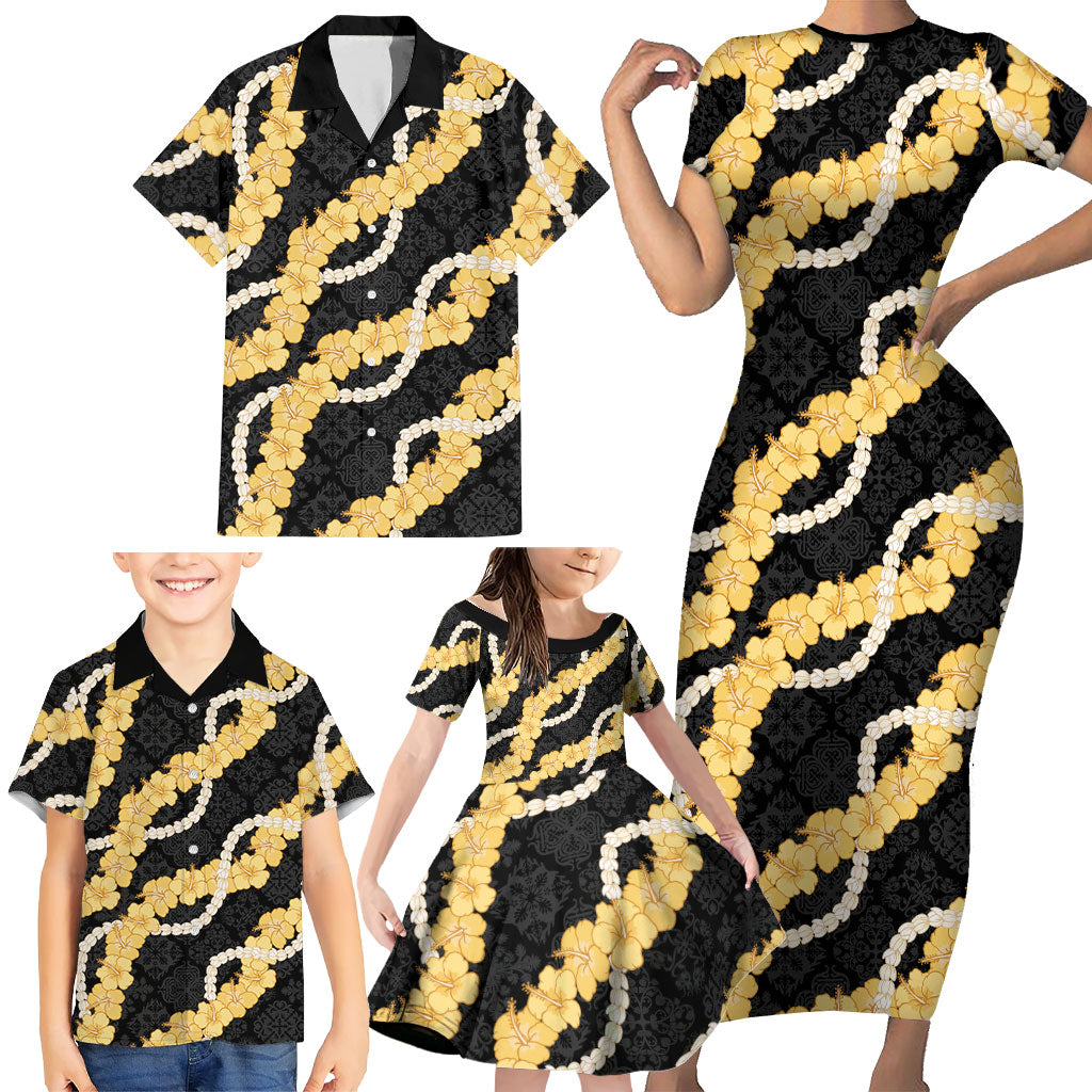 Aloha Melemele Hibiscus Pikake Lei Family Matching Short Sleeve Bodycon Dress and Hawaiian Shirt Hawaiian Quilt Pattern