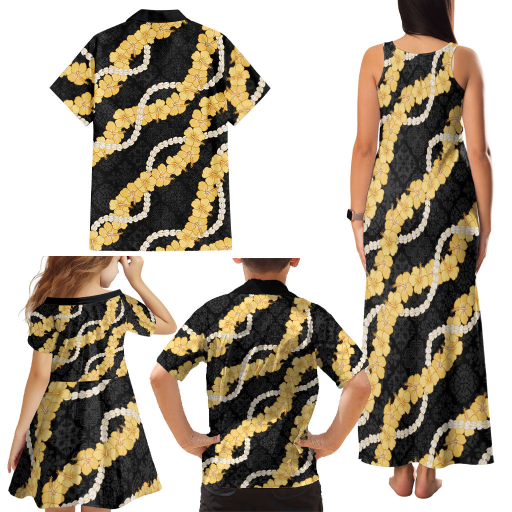 Aloha Melemele Hibiscus Pikake Lei Family Matching Tank Maxi Dress and Hawaiian Shirt Hawaiian Quilt Pattern LT9 - Polynesian Pride