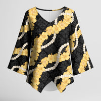 Aloha Melemele Hibiscus Pikake Lei Kimono Sleeve Blouse Hawaiian Quilt Pattern LT9 Female Black - Polynesian Pride