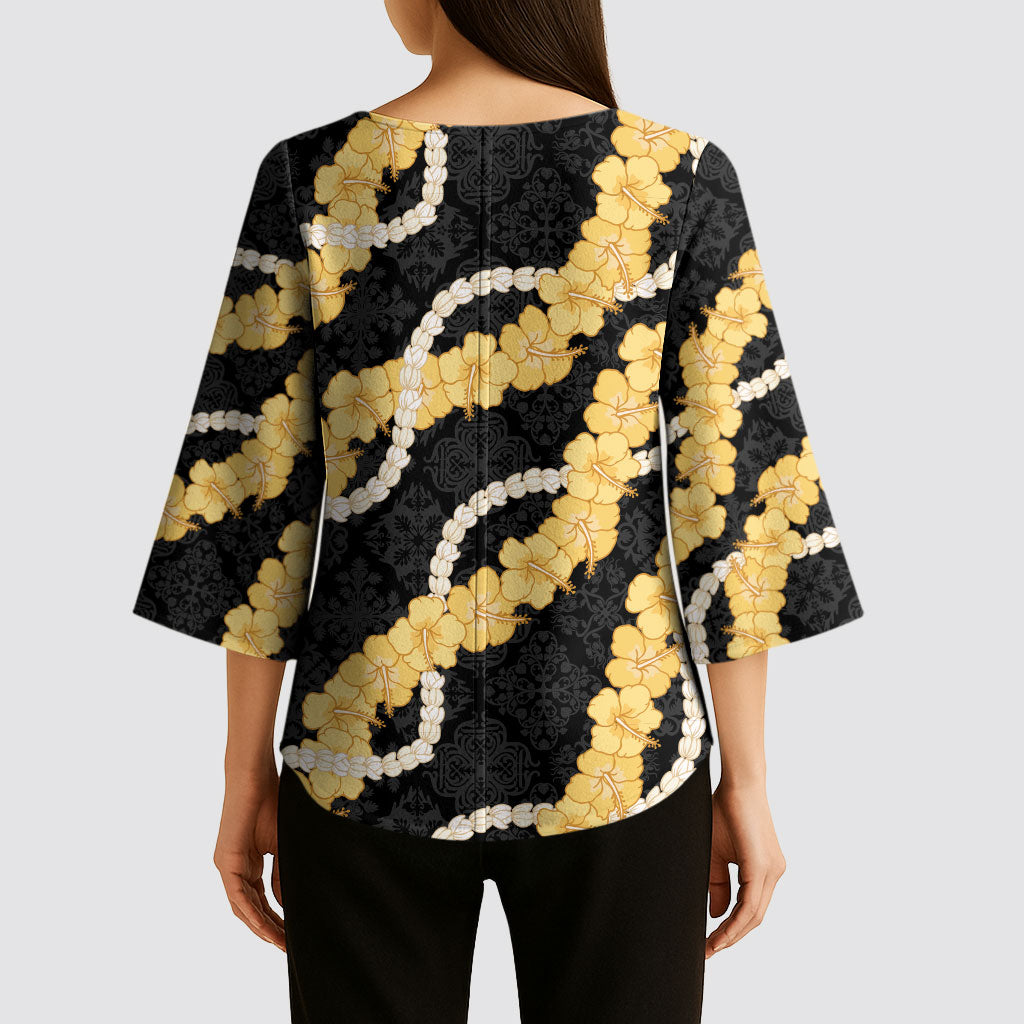 Aloha Melemele Hibiscus Pikake Lei Kimono Sleeve Blouse Hawaiian Quilt Pattern LT9 - Polynesian Pride