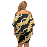 Aloha Melemele Hibiscus Pikake Lei Off Shoulder Short Dress Hawaiian Quilt Pattern LT9 - Polynesian Pride