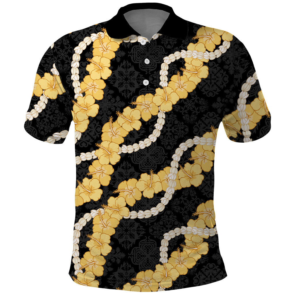 Aloha Melemele Hibiscus Pikake Lei Polo Shirt Hawaiian Quilt Pattern LT9 Black - Polynesian Pride