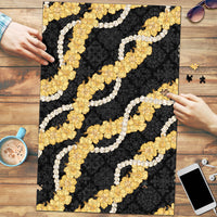 Aloha Melemele Hibiscus Pikake Lei Puzzle Hawaiian Quilt Pattern LT9 Black - Polynesian Pride