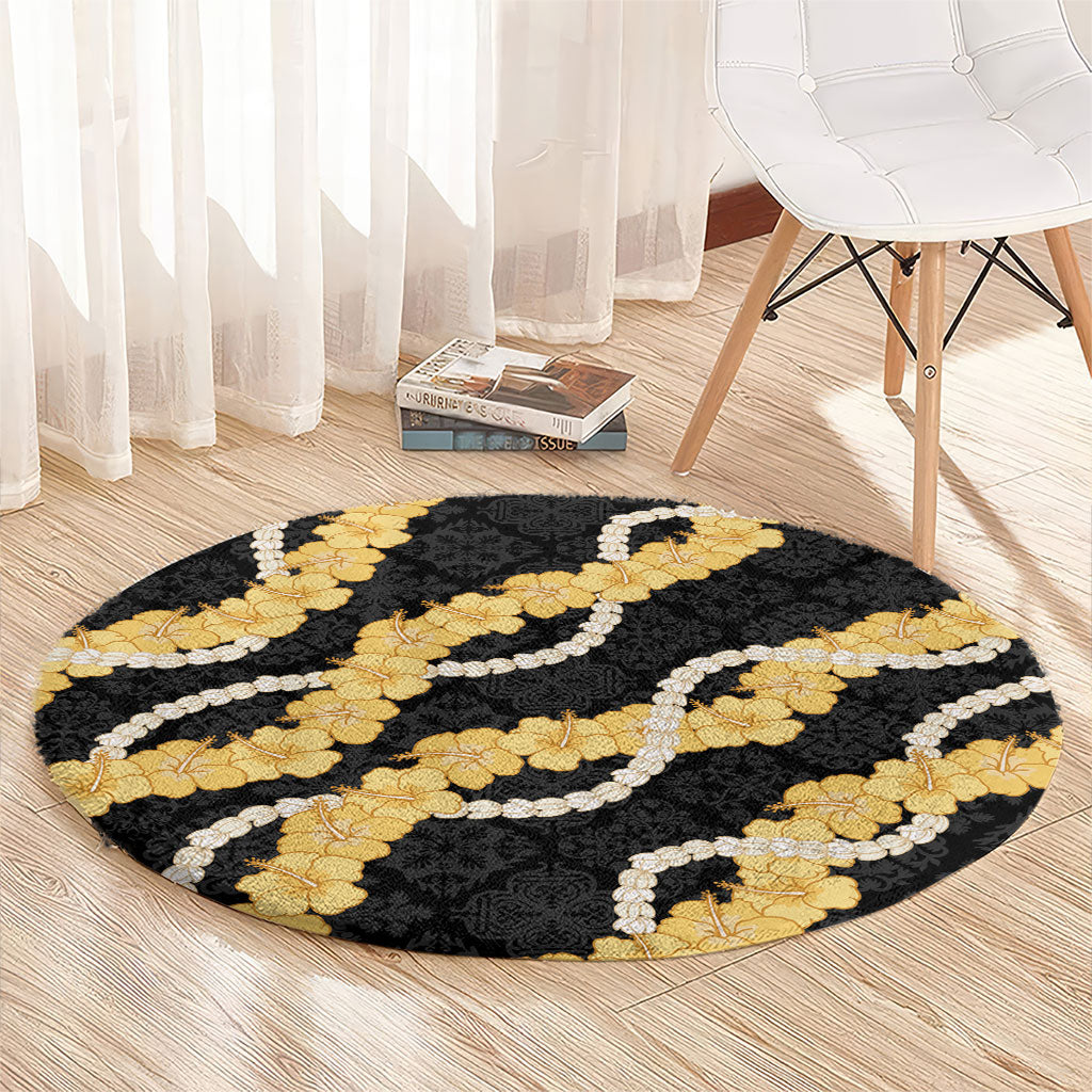 Aloha Melemele Hibiscus Pikake Lei Round Carpet Hawaiian Quilt Pattern