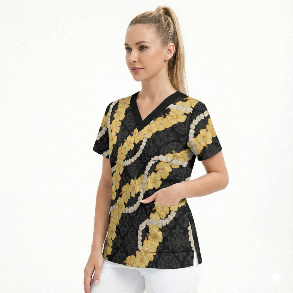 Aloha Melemele Hibiscus Pikake Lei Scrub Top Hawaiian Quilt Pattern LT9 - Polynesian Pride