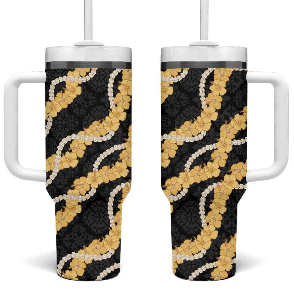 Aloha Melemele Hibiscus Pikake Lei Tumbler With Handle Hawaiian Quilt Pattern