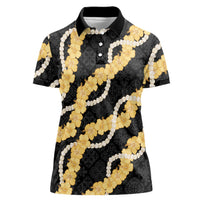 Aloha Melemele Hibiscus Pikake Lei Women Polo Shirt Hawaiian Quilt Pattern LT9 Female Black - Polynesian Pride