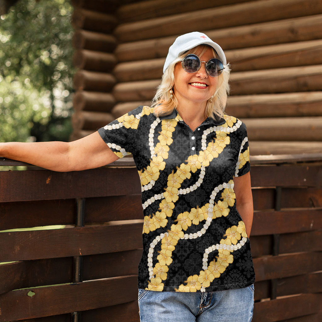 Aloha Melemele Hibiscus Pikake Lei Women Polo Shirt Hawaiian Quilt Pattern LT9 - Polynesian Pride