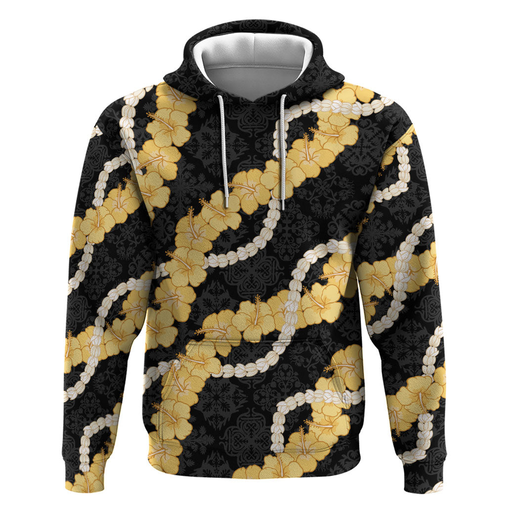 Aloha Melemele Hibiscus Pikake Lei Zip Hoodie Hawaiian Quilt Pattern LT9 Pullover Hoodie Black - Polynesian Pride