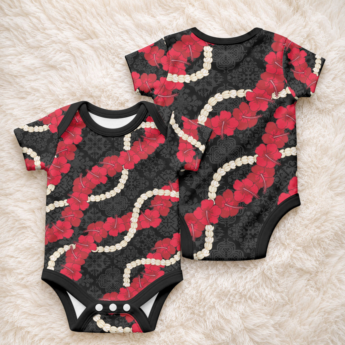 Aloha Ula'ula Hibiscus Pikake Lei Baby Onesie Hawaiian Quilt Pattern LT9 - Polynesian Pride