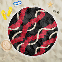 Aloha Ula'ula Hibiscus Pikake Lei Beach Blanket Hawaiian Quilt Pattern LT9 One Size 150cm Black - Polynesian Pride