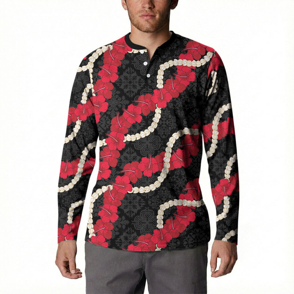 Aloha Ula'ula Hibiscus Pikake Lei Button Sweatshirt Hawaiian Quilt Pattern LT9 - Polynesian Pride