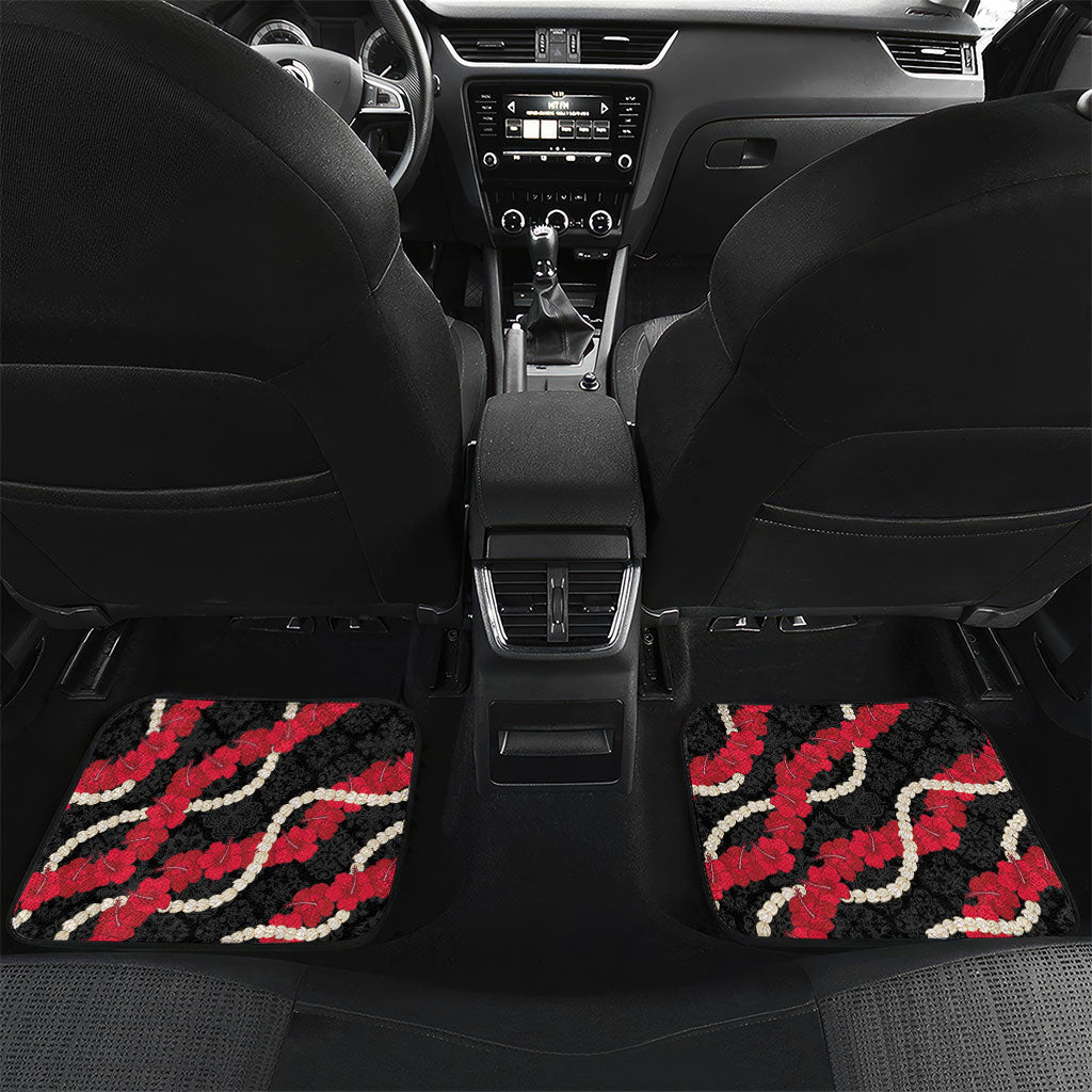 Aloha Ula'ula Hibiscus Pikake Lei Car Mats Hawaiian Quilt Pattern LT9 Set 2pcs - Back Black - Polynesian Pride