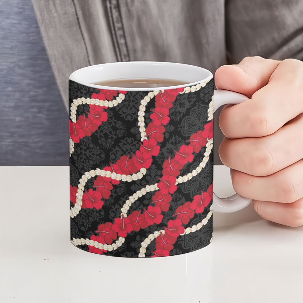 Aloha Ula'ula Hibiscus Pikake Lei Ceramic Mug Hawaiian Quilt Pattern LT9 - Polynesian Pride