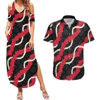 Aloha Ula'ula Hibiscus Pikake Lei Couples Matching Summer Maxi Dress and Hawaiian Shirt Hawaiian Quilt Pattern LT9 Black - Polynesian Pride