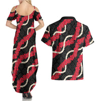 Aloha Ula'ula Hibiscus Pikake Lei Couples Matching Summer Maxi Dress and Hawaiian Shirt Hawaiian Quilt Pattern LT9 - Polynesian Pride