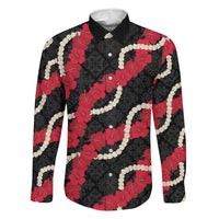 Aloha Ula'ula Hibiscus Pikake Lei Family Matching Long Sleeve Bodycon Dress and Hawaiian Shirt Hawaiian Quilt Pattern LT9 Dad's Shirt - Long Sleeve Black - Polynesian Pride