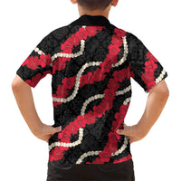 Aloha Ula'ula Hibiscus Pikake Lei Family Matching Off The Shoulder Long Sleeve Dress and Hawaiian Shirt Hawaiian Quilt Pattern LT9 - Polynesian Pride