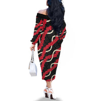 Aloha Ula'ula Hibiscus Pikake Lei Family Matching Off The Shoulder Long Sleeve Dress and Hawaiian Shirt Hawaiian Quilt Pattern LT9 - Polynesian Pride