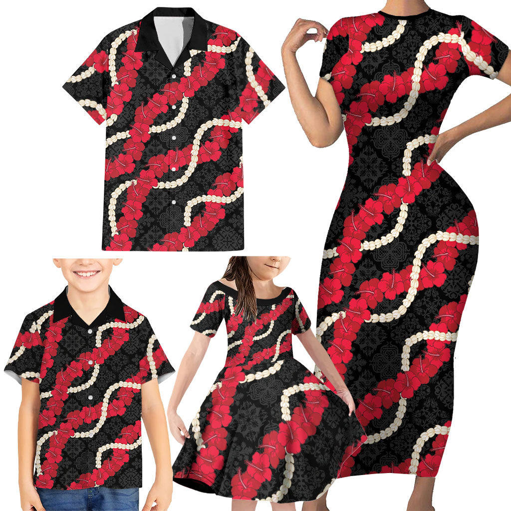 Aloha Ula'ula Hibiscus Pikake Lei Family Matching Short Sleeve Bodycon Dress and Hawaiian Shirt Hawaiian Quilt Pattern LT9 - Polynesian Pride